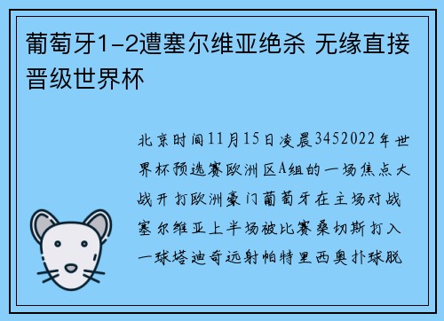 葡萄牙1-2遭塞尔维亚绝杀 无缘直接晋级世界杯